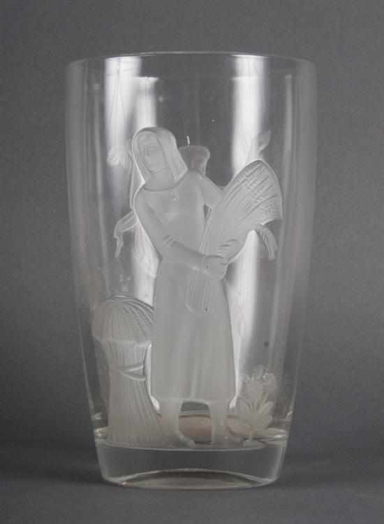 Appraisal: Verlys relief decorated partial frosted glass vase circa frosted relief