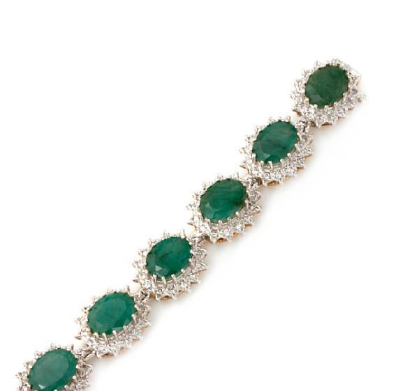 Appraisal: An emerald diamond and k white gold bracelet length in