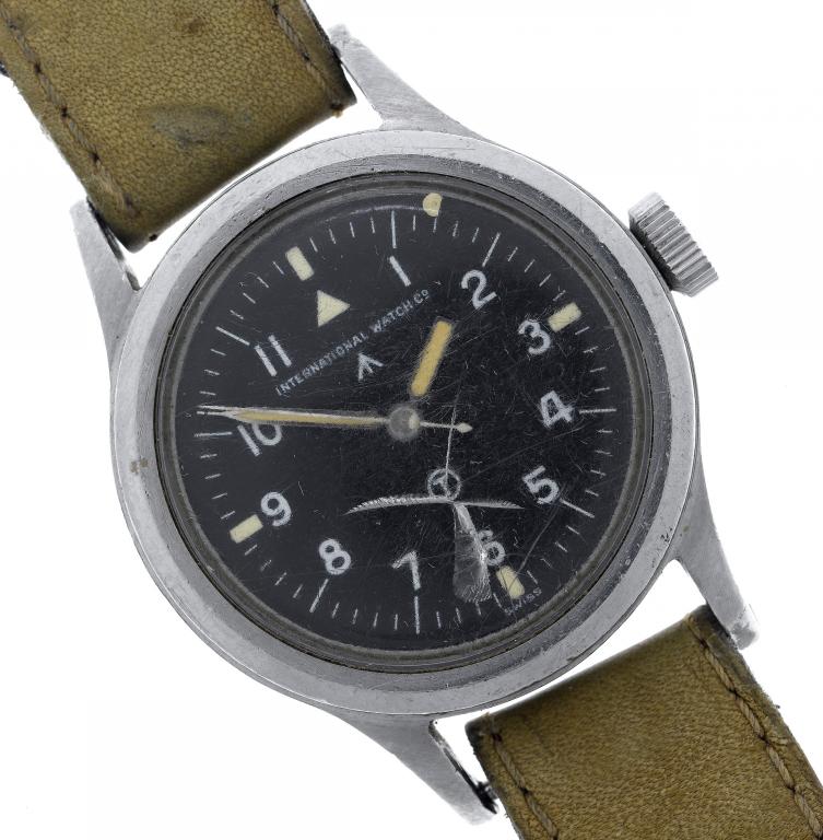 Appraisal: AN INTERNATIONAL WATCH CO STAINLESS STEEL MILITARY-ISSUE WRISTWATCH the black