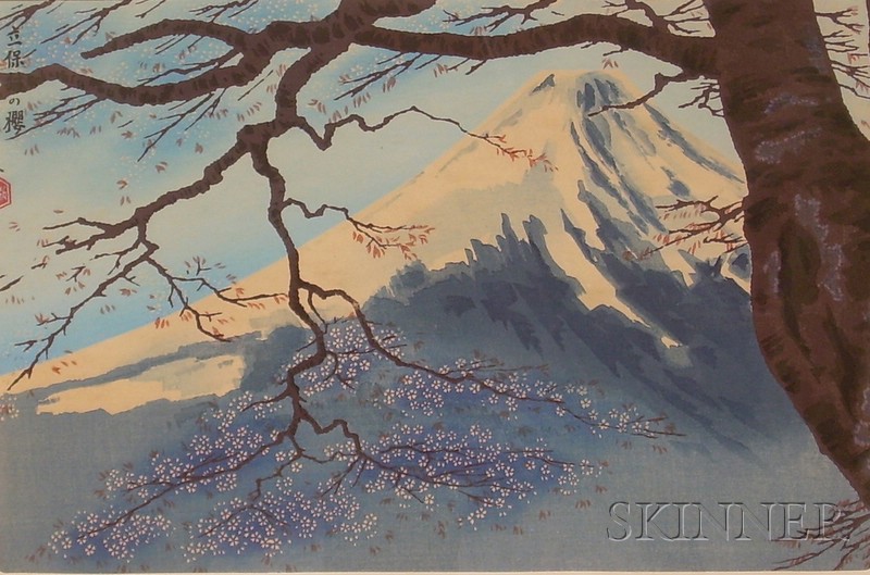 Appraisal: Tomikichiro Tokuriki Japanese - Mt Fuji and Cherry Blossoms at