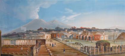 Appraisal: CONTINENTAL SCHOOL th century VIEW OF POMPEI Watercolor Sight x