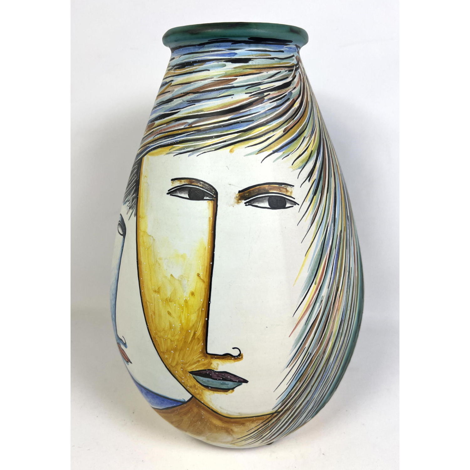 Appraisal: G PRINZI Hand Painted Pottery Vase Signed Double Face Portrait