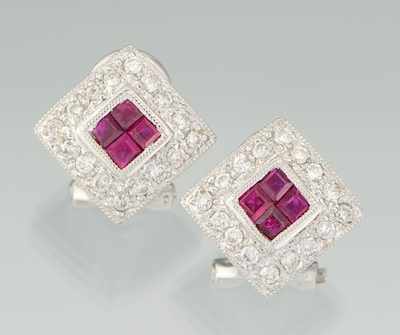 Appraisal: A Pair of Diamond and Ruby Earrings k white gold