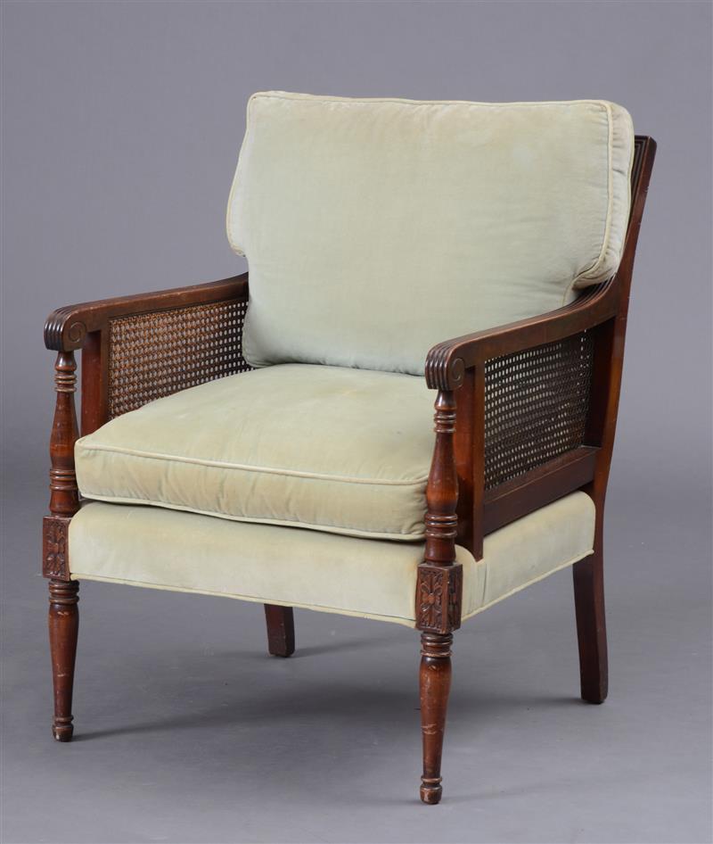 Appraisal: Federal Style Caned Mahogany Armchair Early th Century The rectangular