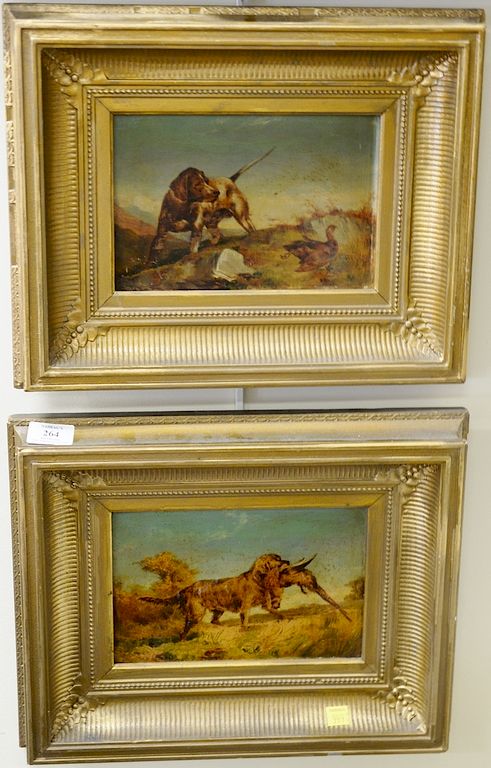 Appraisal: Pair of oil on board sporting paintings dog with pheasant