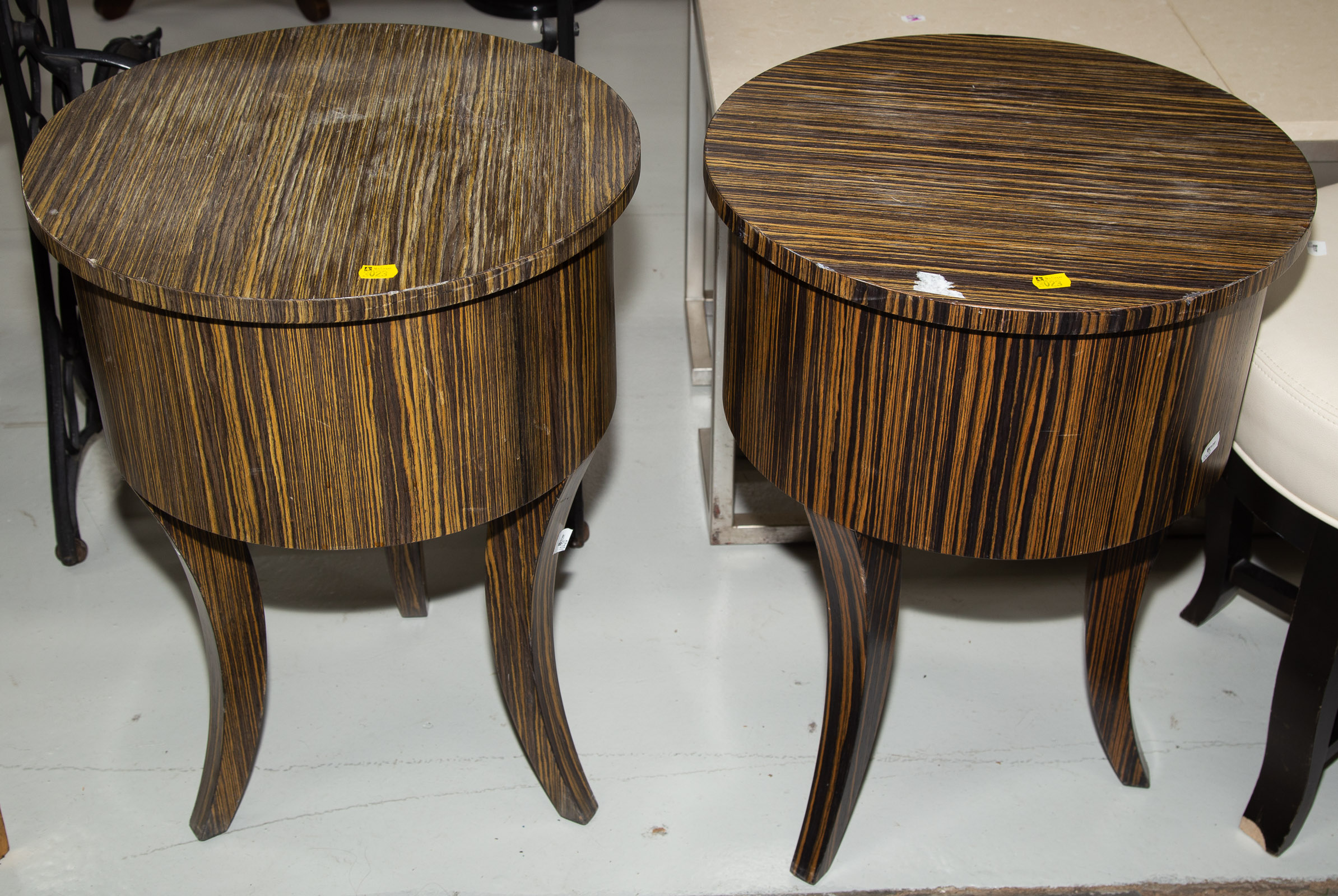 Appraisal: A PAIR OF ART DECO STYLE ZEBRA WOOD END TABLES