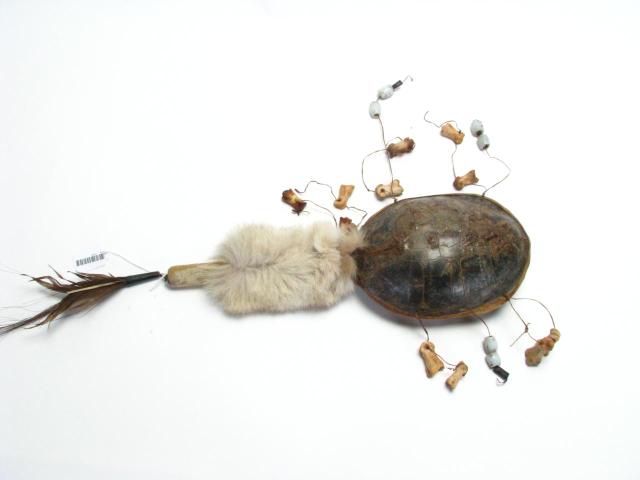 Appraisal: Ceremonial Turtle Rattle '' long '' wide with fur lined