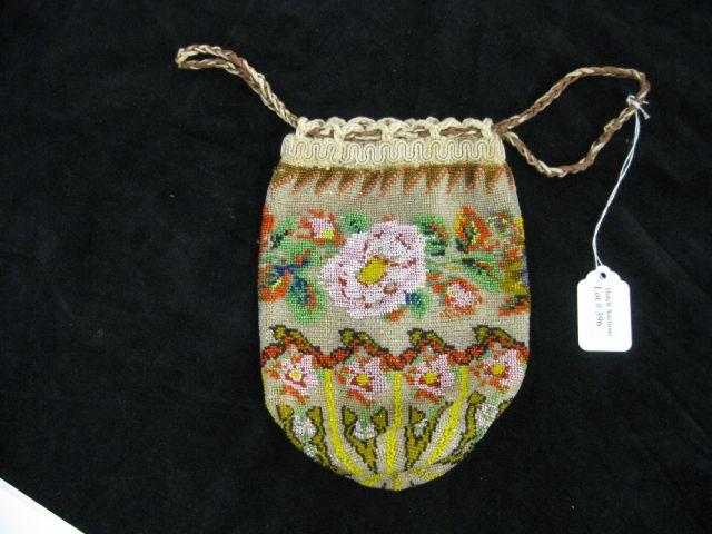 Appraisal: Vintage Beaded Purse rich floral drawstring type x