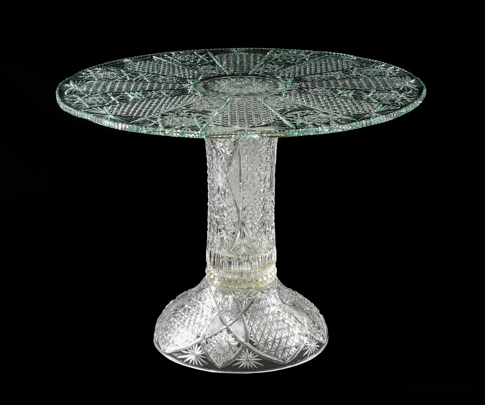 Appraisal: SHOW STOPPING CUT GLASS CAKE STAND Contemporary cut glass clear