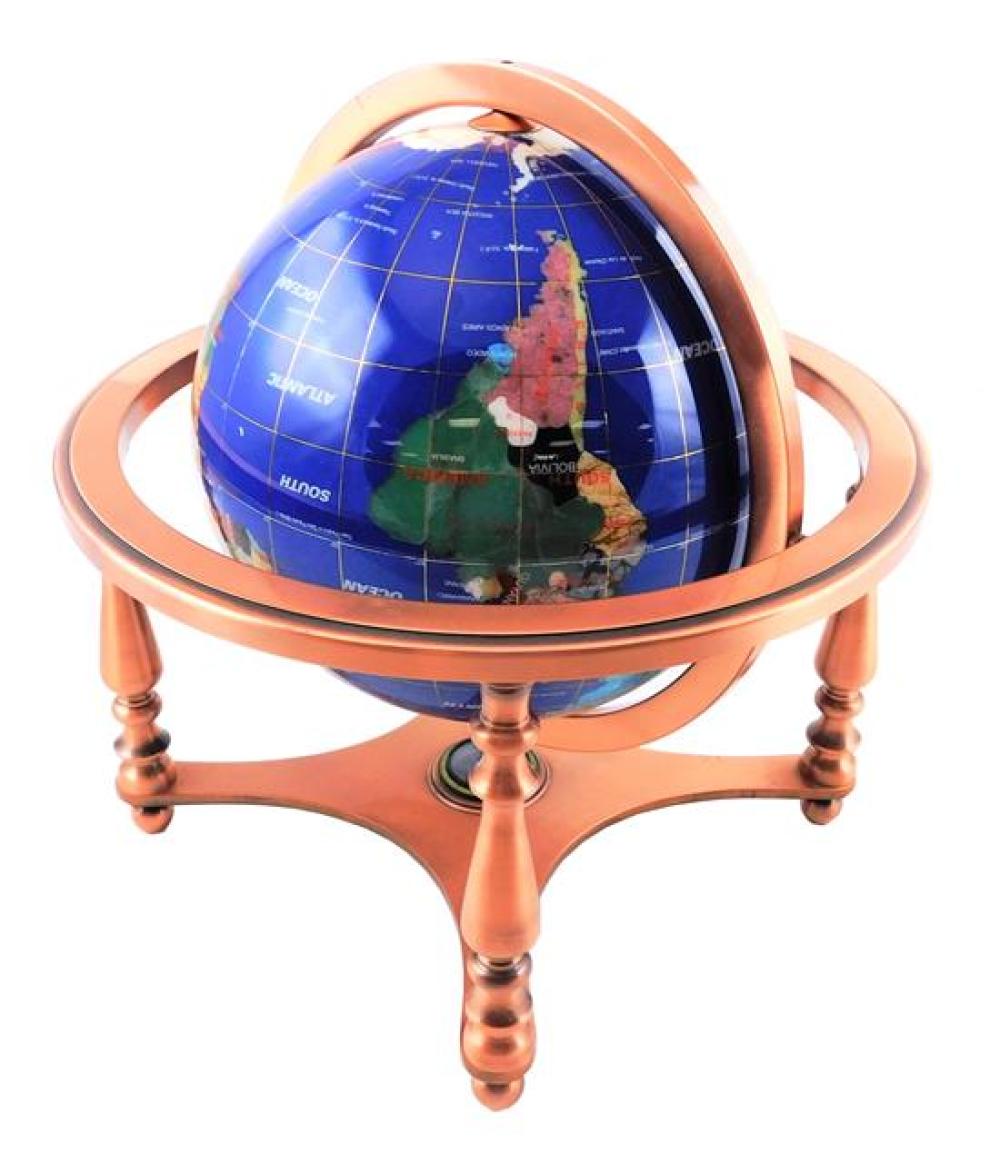 Appraisal: Globe of earth with stone and shell inlaid continents affixed