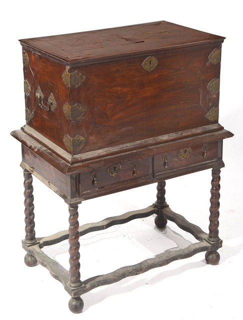 Appraisal: A DUTCH WALNUT CHEST on a low stand circa with