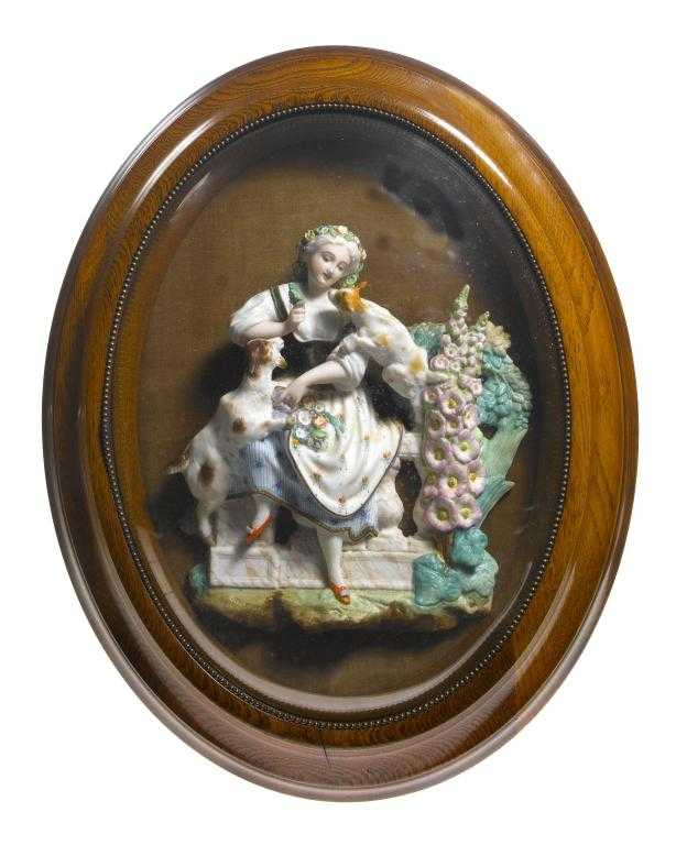 Appraisal: A PAIR OF FRENCH PARIAN WARE RELIEFS OF LOVERS the