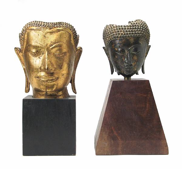 Appraisal: Two Asian style gilt Thai bronze heads of the buddha