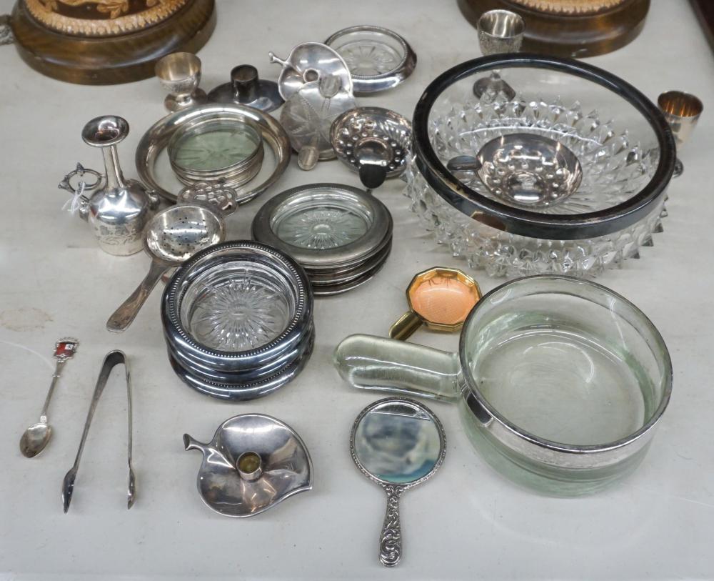 Appraisal: Collection of Silverplate Cabinet Articles with Five Sterling Mounted Coasters