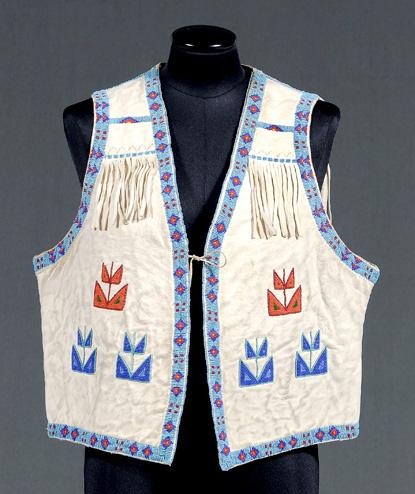 Appraisal: Beaded vest white leather with bands of beaded decoration hand