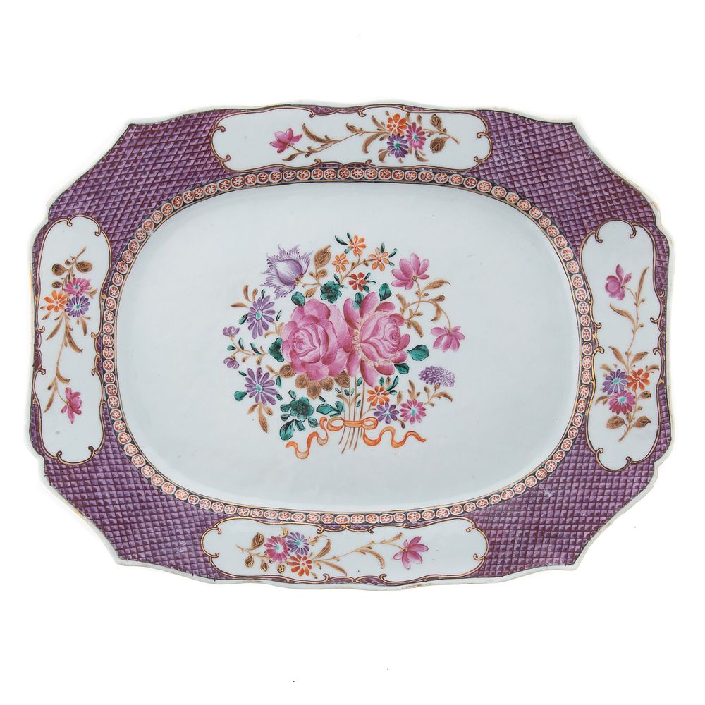 Appraisal: Chinese Export Famille Rose Platter Circa shaped platter with vividly