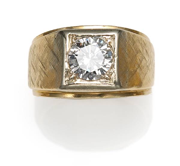 Appraisal: A diamond solitaire ring featuring a round brillant-cut diamond weighing