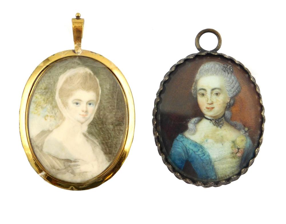 Appraisal: MINIATURE Two women both on oval supports one with powdered