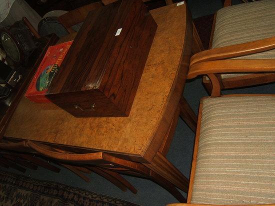 Appraisal: A burr walnut drawer leaf dining table stamped Waring Gillow