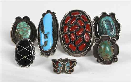 Appraisal: A Collection of Southwestern Sterling Silver Rings comprising examples of