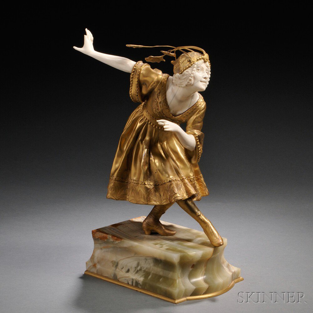 Appraisal: After Eduardo Rossi Italian - Gilt-bronze and Ivory Figure of