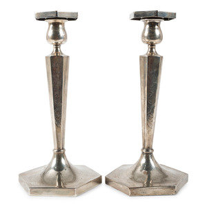 Appraisal: A Pair of American Silver Candlesticks th Century each monogrammed