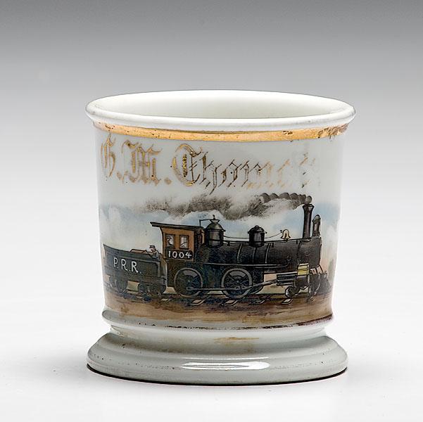 Appraisal: P R R ENGINEER'S OCCUPATIONAL SHAVING MUG porcelain with polychrome