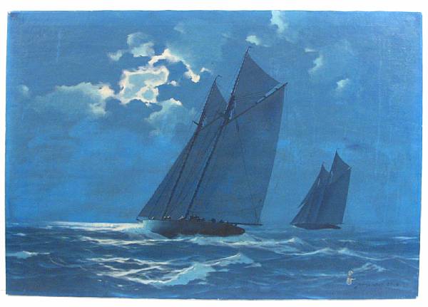 Appraisal: Hunter Wood American b Two Schooners Sailing the Open Sea