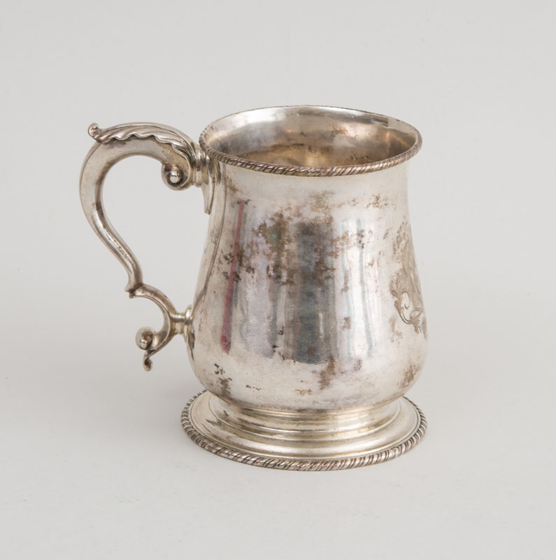 Appraisal: AMERICAN SILVER FOOTED ENGRAVED CAN WITH LATER SCRIPT MONOGRAM Engraved