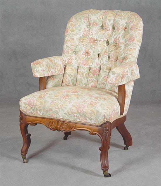 Appraisal: Rosewood Victorian Ladies Chair Mid th Century Newly upholstered with