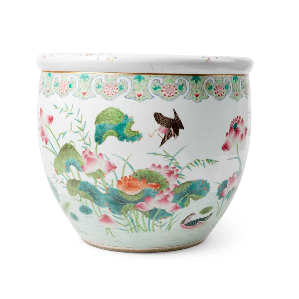 Appraisal: LARGE FAMILLE ROSE 'LOTUS POND' BASIN QING DYNASTY TH CENTURY