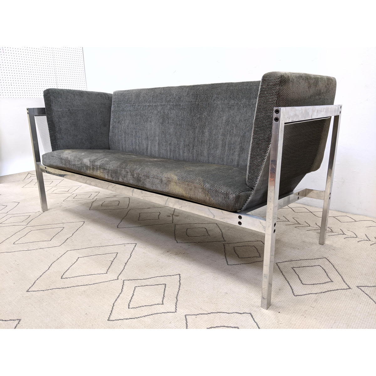 Appraisal: POUL KJAERHOLM style Mesh Side Modernist Sofa Couch Aluminum Frame