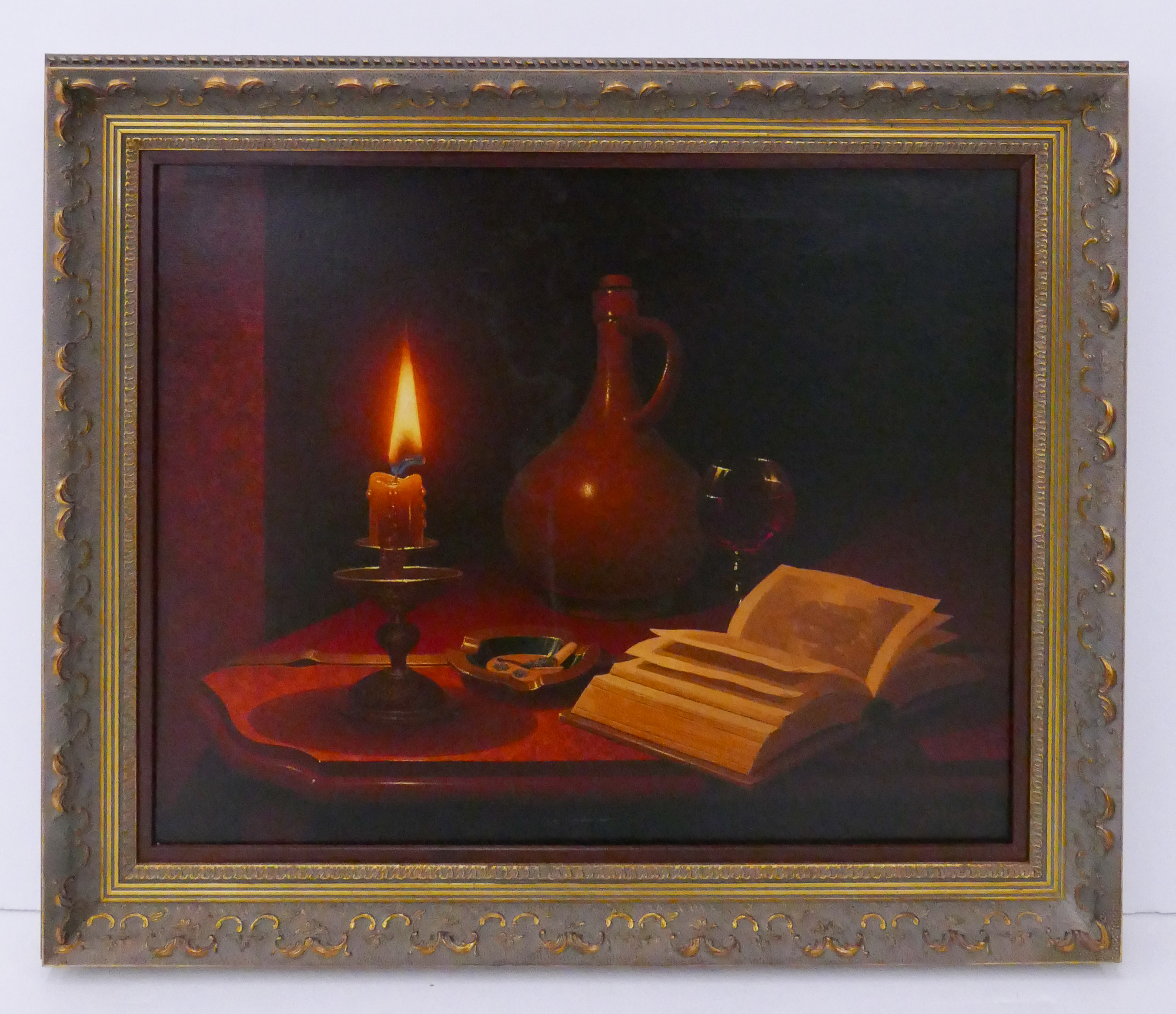 Appraisal: Rudy Rusche 'Still Life with Burning Candle' Oil on Canvas