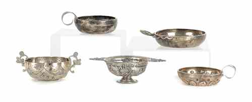 Appraisal: Five Continental silver wine tasters th th c ozt