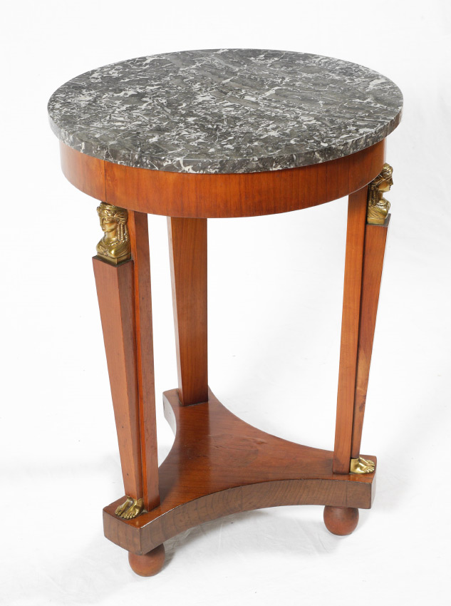 Appraisal: FRENCH EMPIRE STYLE MARBLE TOP TABLE Round marble top support