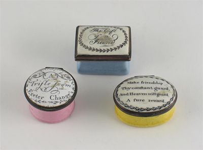 Appraisal: Three enamel patch boxes the lids variously decorated with borders