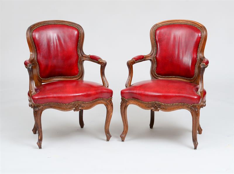 Appraisal: PAIR OF LOUIS XV CARVED BEECHWOOD FAUTEUILS EN CABRIOLET x