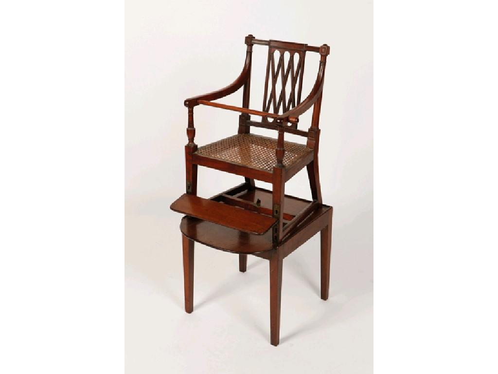 Appraisal: A GEORGE III SHERATON STYLE HIGH CHAIR with a child's