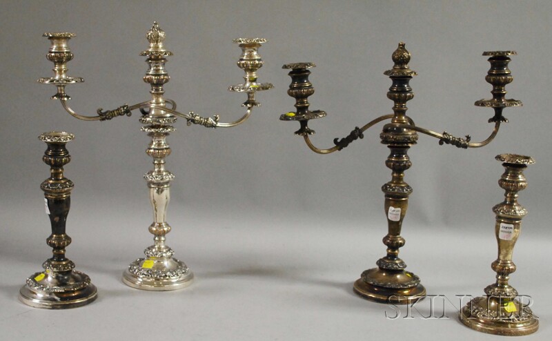 Appraisal: Four Silver-plated Candelabra two three-light convertible candelabra and two single