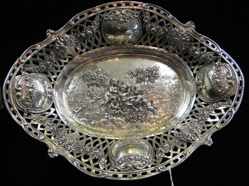 Appraisal: GERMAN FINE SILVER OVAL BOWL late th c oval form