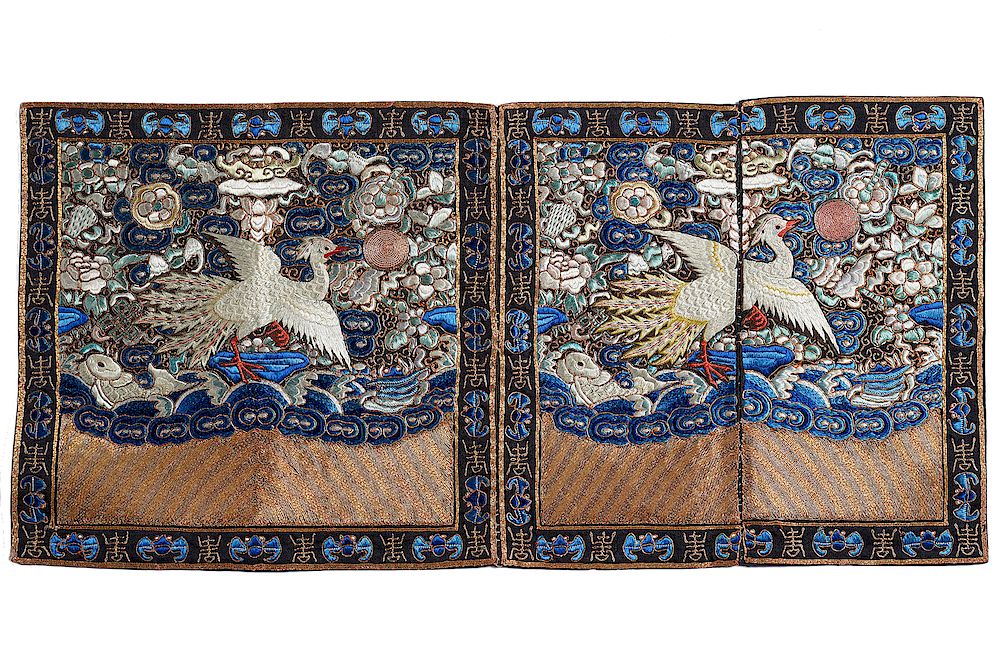 Appraisal: Pr of Chinese Embroidered Rank Badges Two Chinese Rank Badges