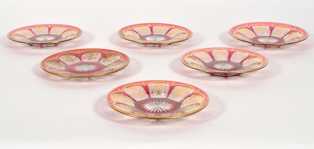 Appraisal: Six Antique Baccarat Empire Ruby Small Plates Unusual ruby colored