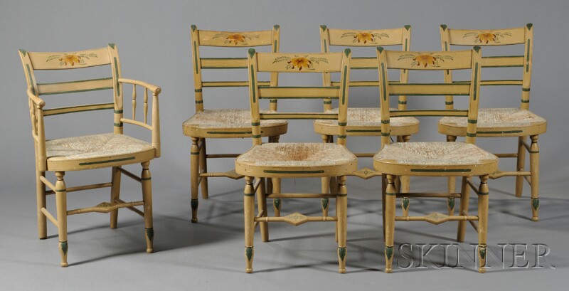 Appraisal: Set of Six Fancy-painted Chairs New England c - each