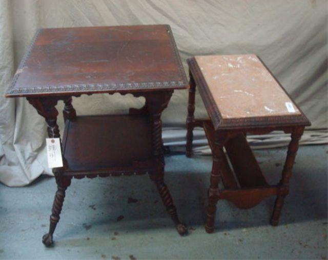 Appraisal: Marble Top End Table with Book Shelf together with Square