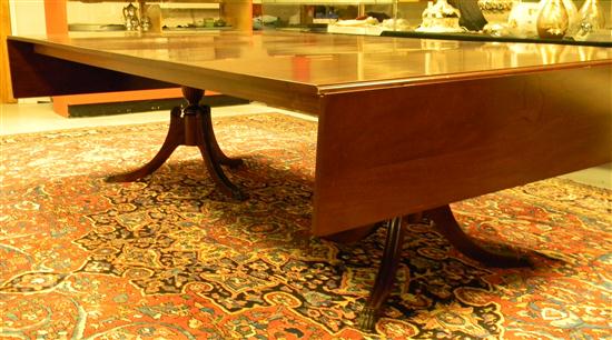 Appraisal: Mahogany dining table Pfyfe style double pedestal '' h x