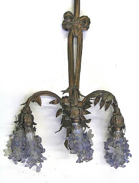 Appraisal: A Neoclassical style gilt metal composition and molded glass wisteria