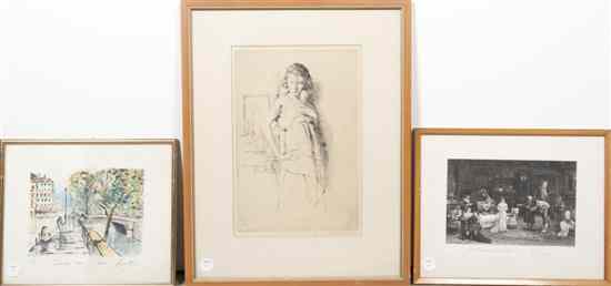 Appraisal: A Group of Four Prints the first depicting a seated