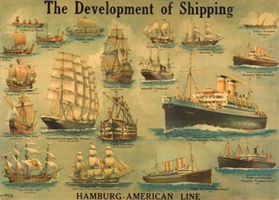 Appraisal: HAMBURG-AMERICAN LINE The Development of Shipping Color lithographed poster by