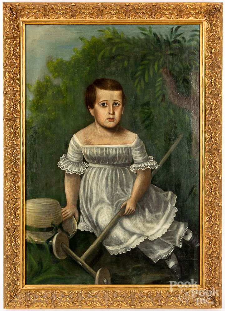 Appraisal: English oil on canvas portrait of a boy English oil