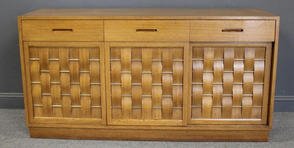 Appraisal: MIDCENTURY Dunbar Basket Weave Front Cabinet From an eastside NYC